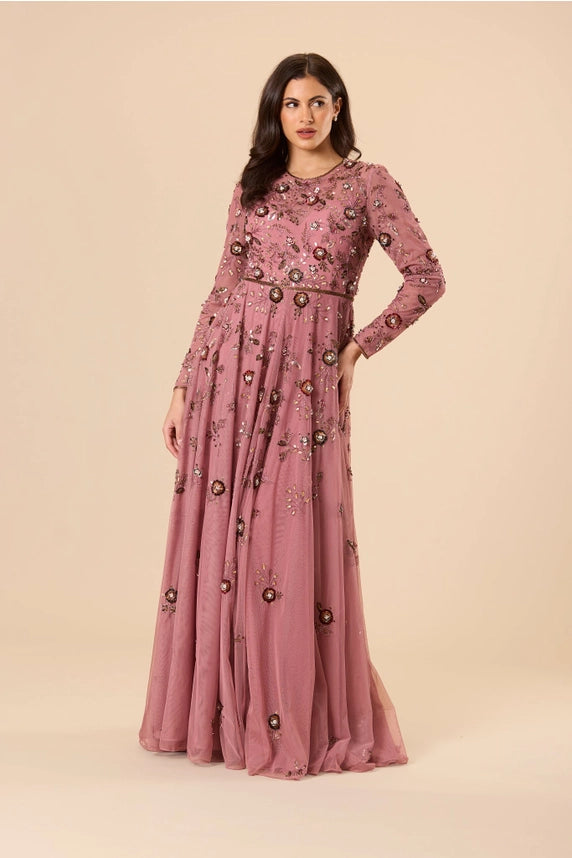 Isaiah Floral Embellished Maxi Dress – Mauve