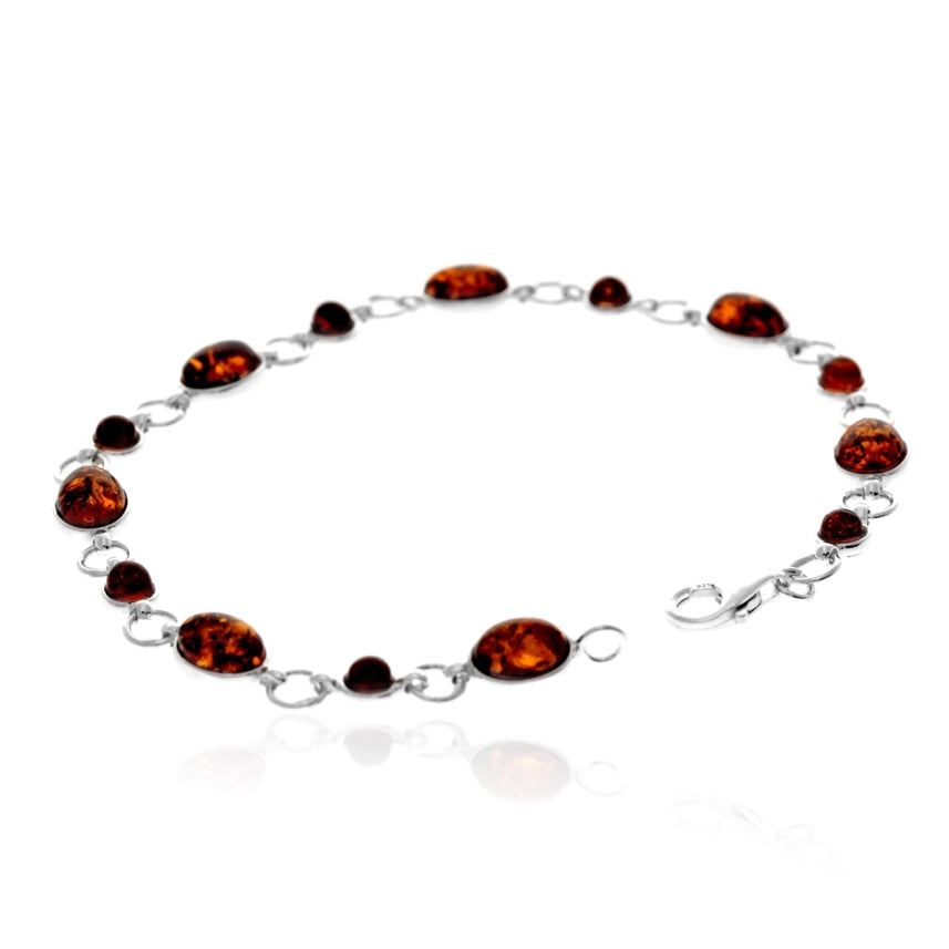 Cognac Baltic Amber & Sterling Silver Classic Link Bracelet