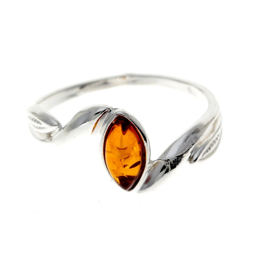 Cognac Baltic Amber & Sterling Silver Modern Ring
