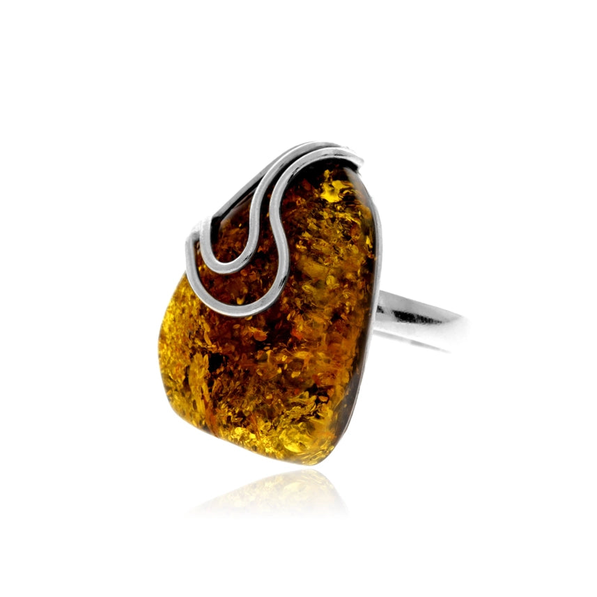 Cognac Baltic Amber & Sterling Silver Statement Ring