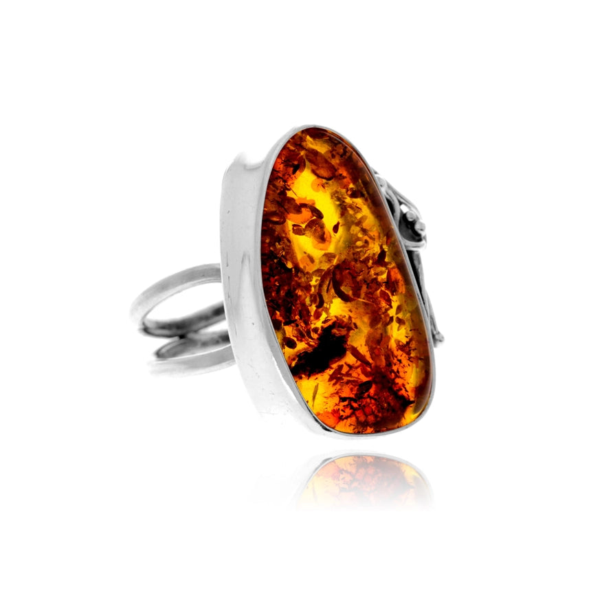 Cognac Baltic Amber & Sterling Silver Oval Statement Ring