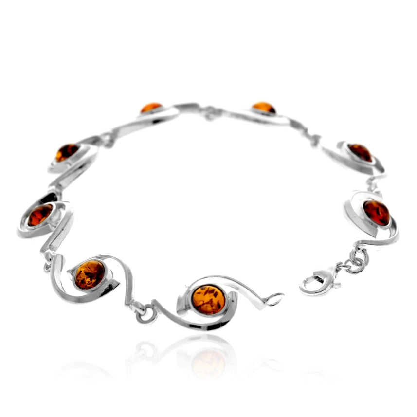 Cognac Baltic Amber & Sterling Silver Modern Link Bracelet