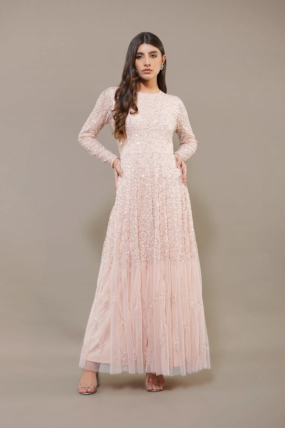 Sila Embellished Maxi Dress – Blush Pink