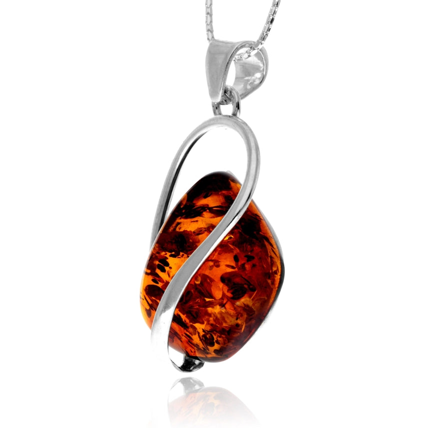 Cognac Baltic Amber & Sterling Silver Statement Pendant
