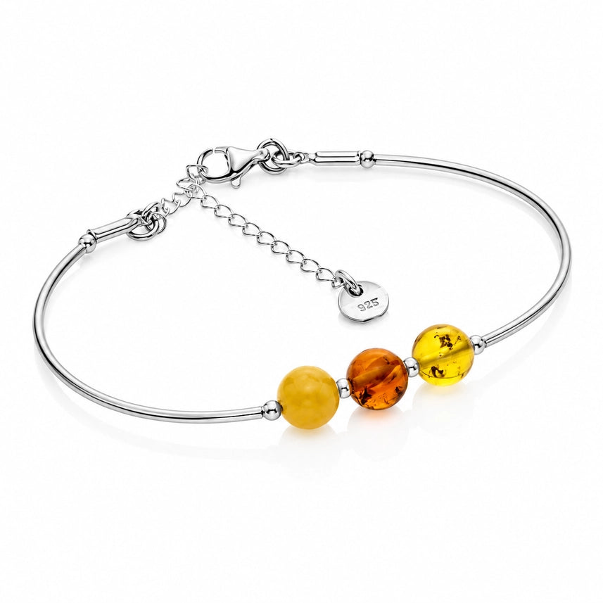 Mixed Baltic Amber & Sterling Silver Adjustable Bead Bracelet
