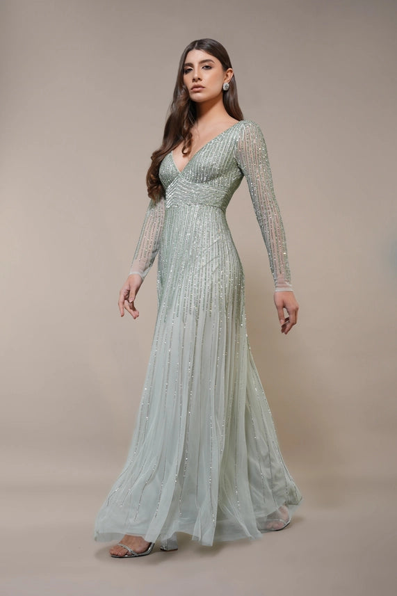 Laura Embellished Maxi Dress – Sage Green