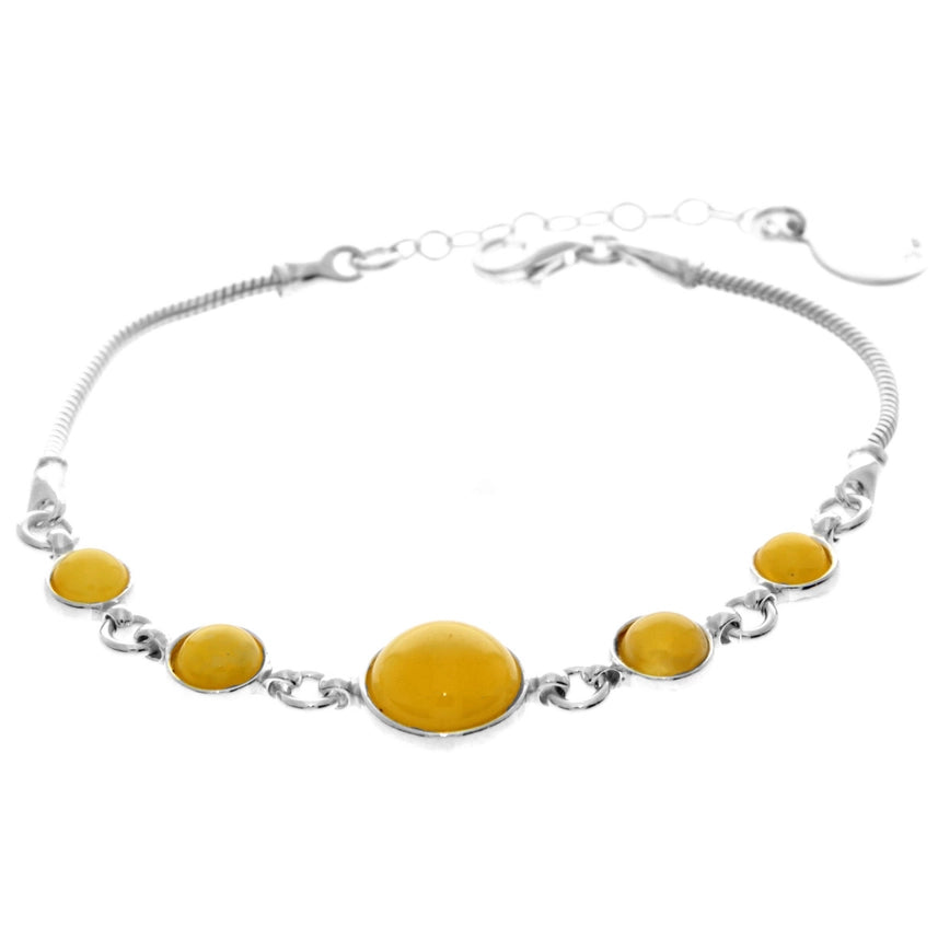 Lemon Baltic Amber & Sterling Silver Five-Stone Bracelet