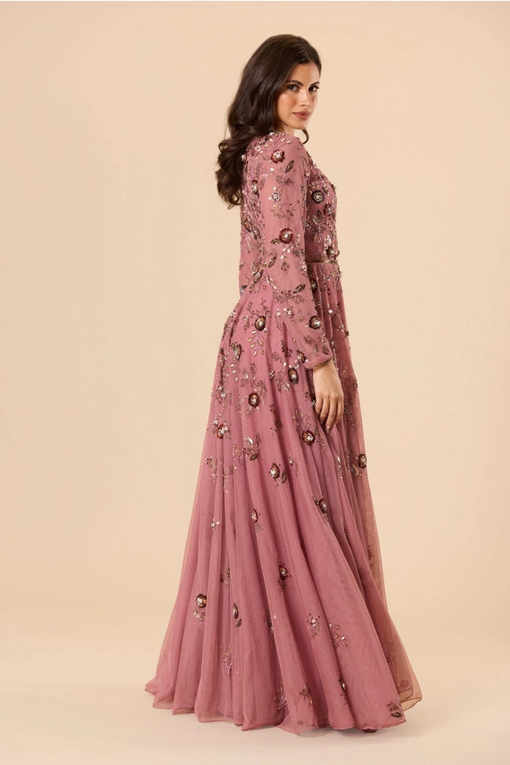 Isaiah Floral Embellished Maxi Dress – Mauve