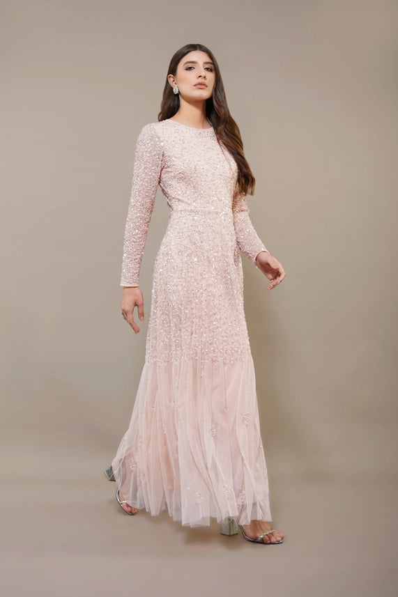 Sila Embellished Maxi Dress – Blush Pink