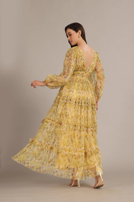 Lydia Floral Maxi Dress – Soft Yellow