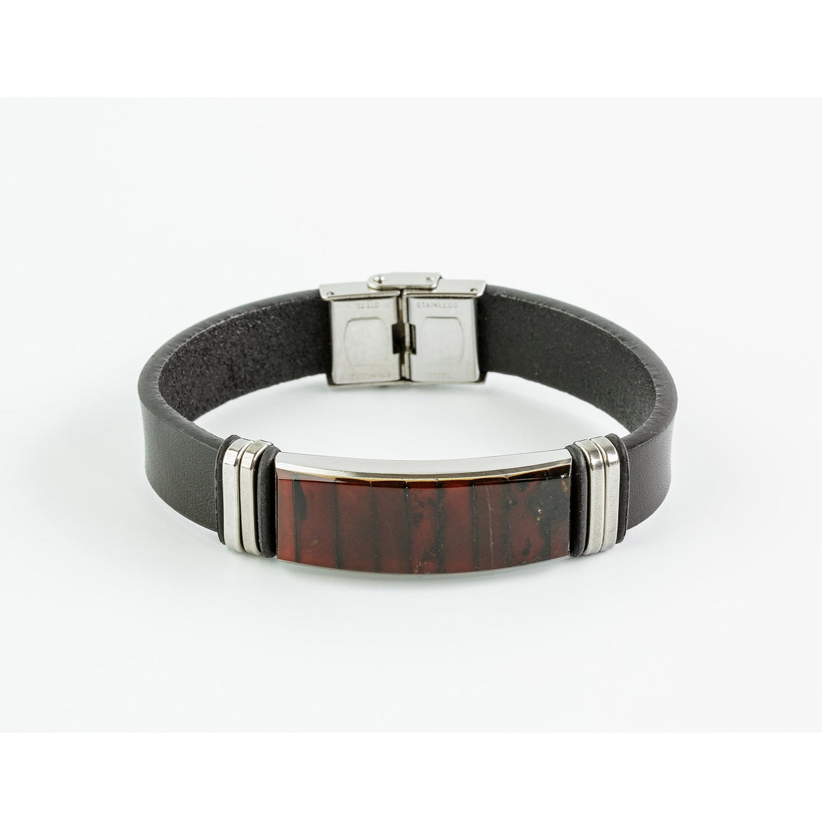 Men’s Natural Baltic Amber Mosaic Leather Bracelet – Cherry Red