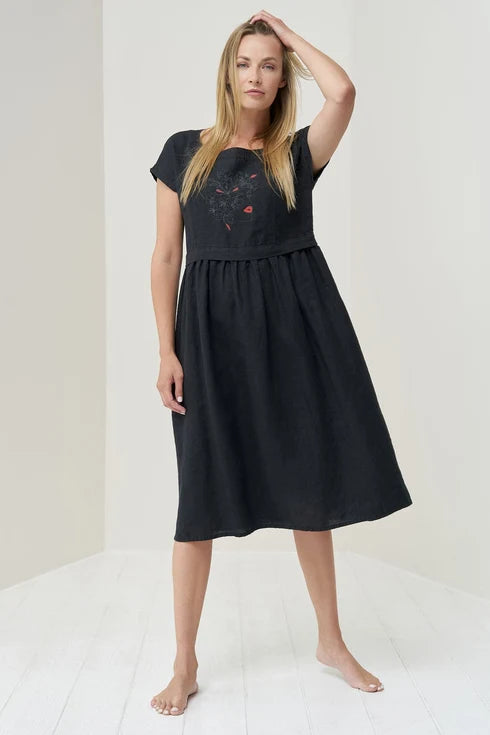 The Molly Printed Linen Midi Dress – Black