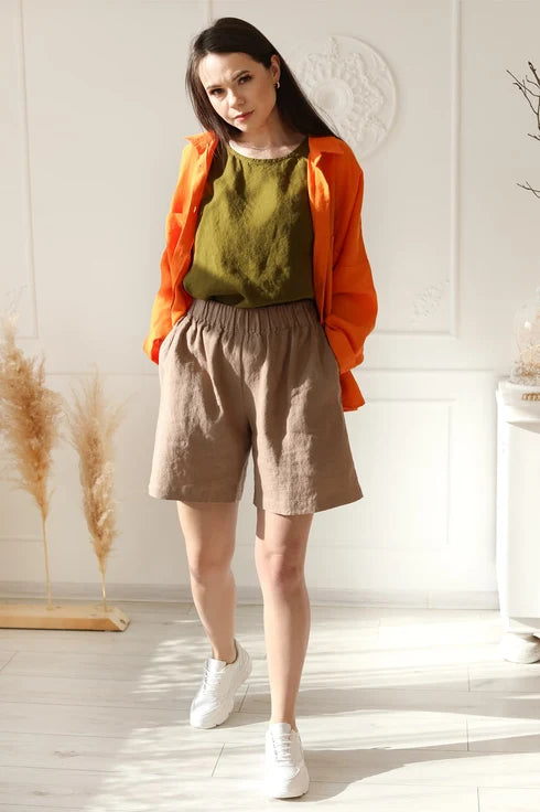 The Karena Oversized Linen Shirt – Orange