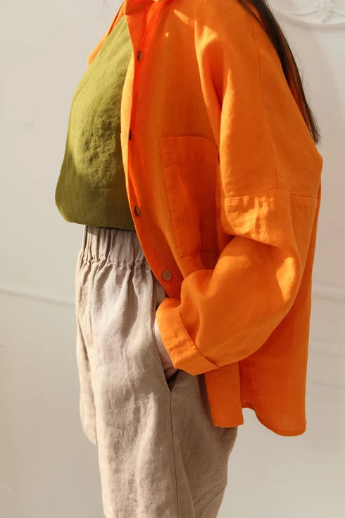 The Karena Oversized Linen Shirt – Orange