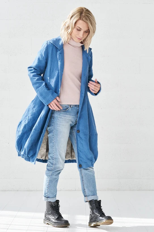 The Elara Linen Cocoon Coat – Blue