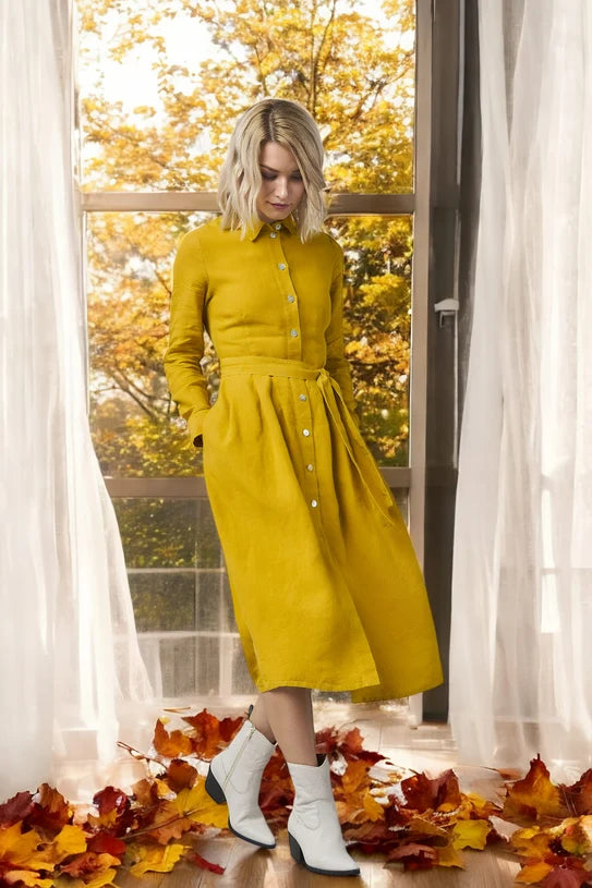 The Mona Belted Linen Dress