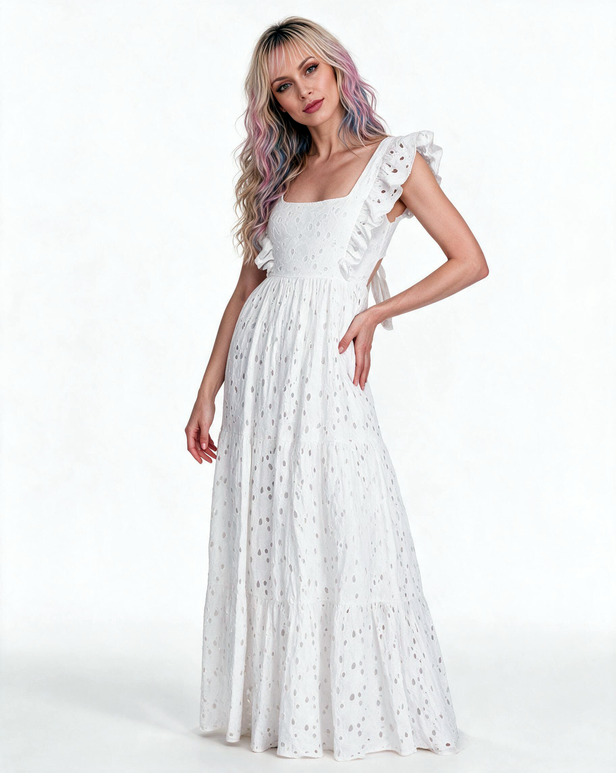 Riviera Broderie Cotton Maxi Dress – White