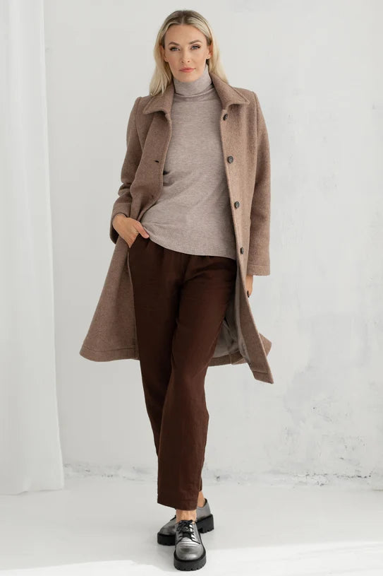 The Ellen Long Wool Coat – Taupe Brown