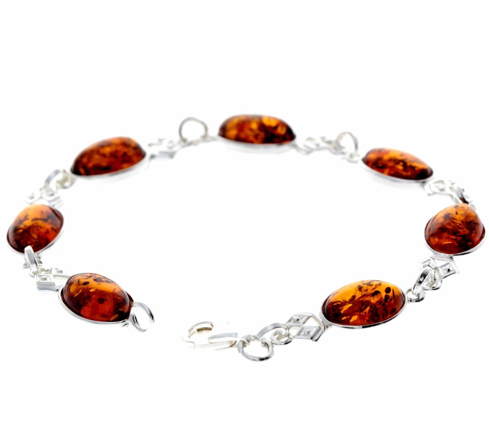 Cognac Baltic Amber & Sterling Silver Seven-Stone Link Bracelet