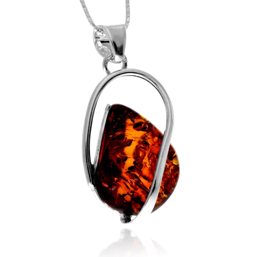 Cognac Baltic Amber & Sterling Silver Statement Pendant