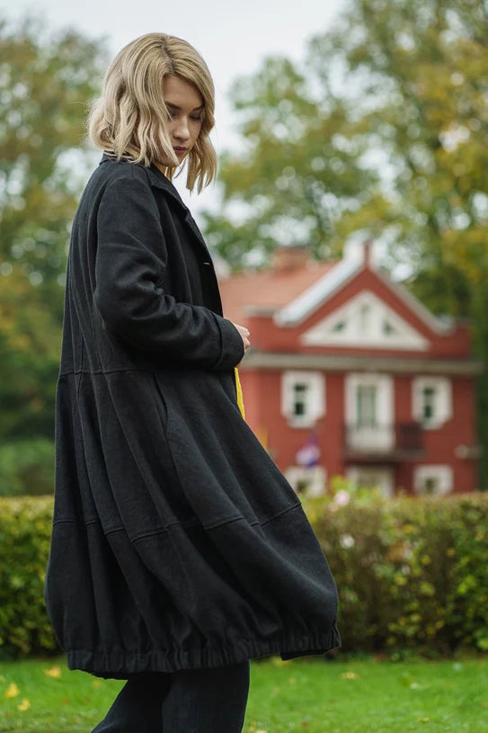 The Elara Linen Cocoon Coat – Blue