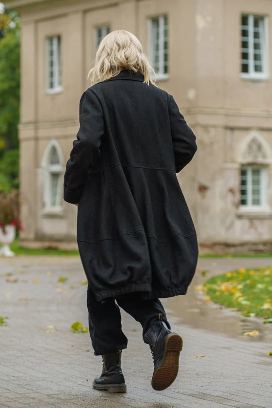 The Elara Linen Cocoon Coat – Blue