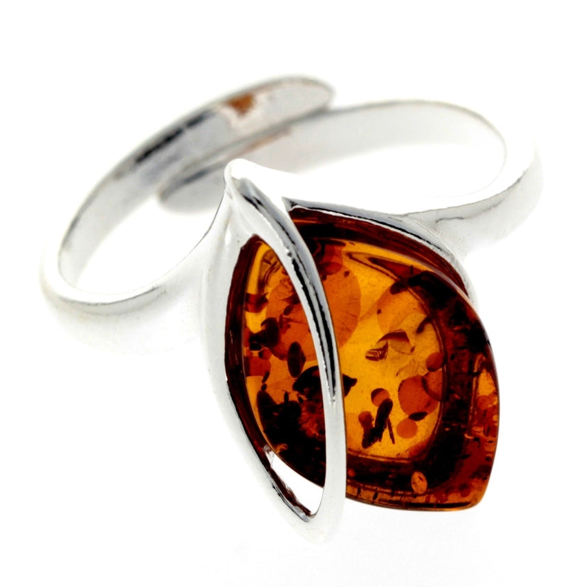 Cognac Baltic Amber & Sterling Silver Modern Ring