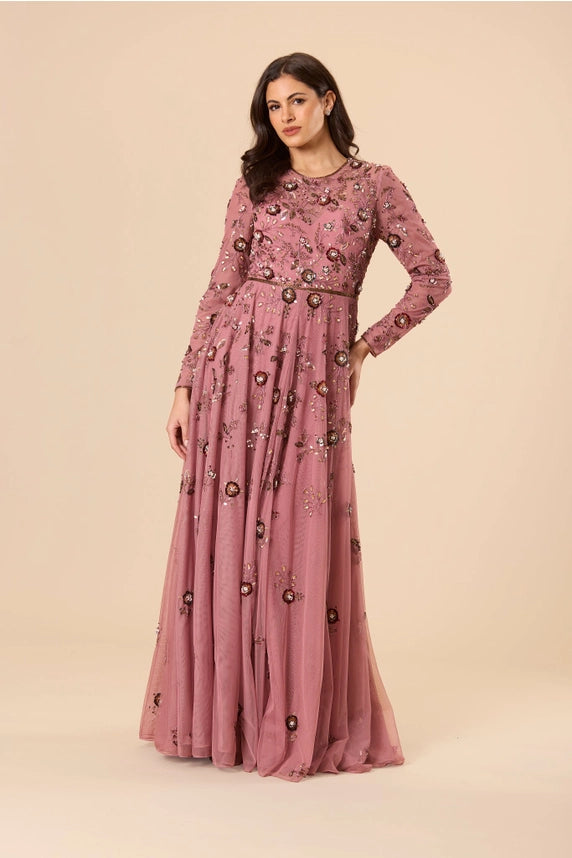 Isaiah Floral Embellished Maxi Dress – Mauve