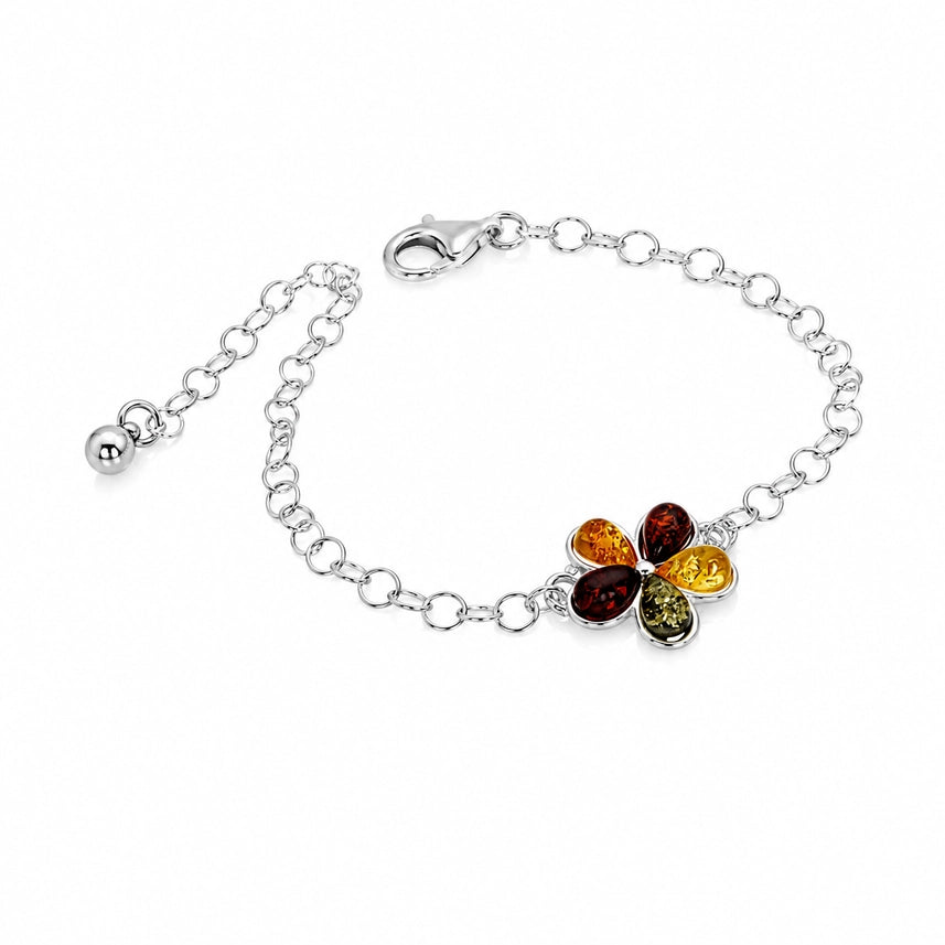 Mixed Baltic Amber & Sterling Silver Flower Bracelet