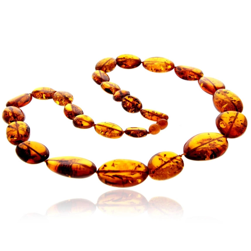 Cognac Baltic Amber Graduated Olive Bead Statement Necklace