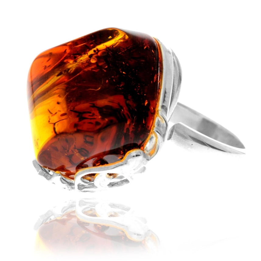 Cognac Baltic Amber & Sterling Silver Statement Ring