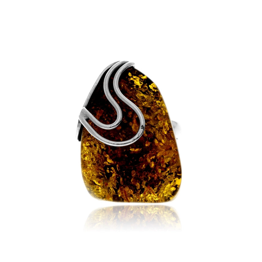 Cognac Baltic Amber & Sterling Silver Statement Ring