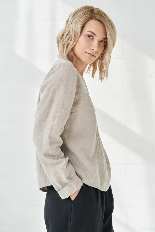 The Karen Long Sleeve Linen Top