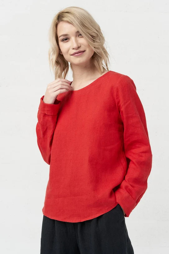 The Karen Long Sleeve Linen Top