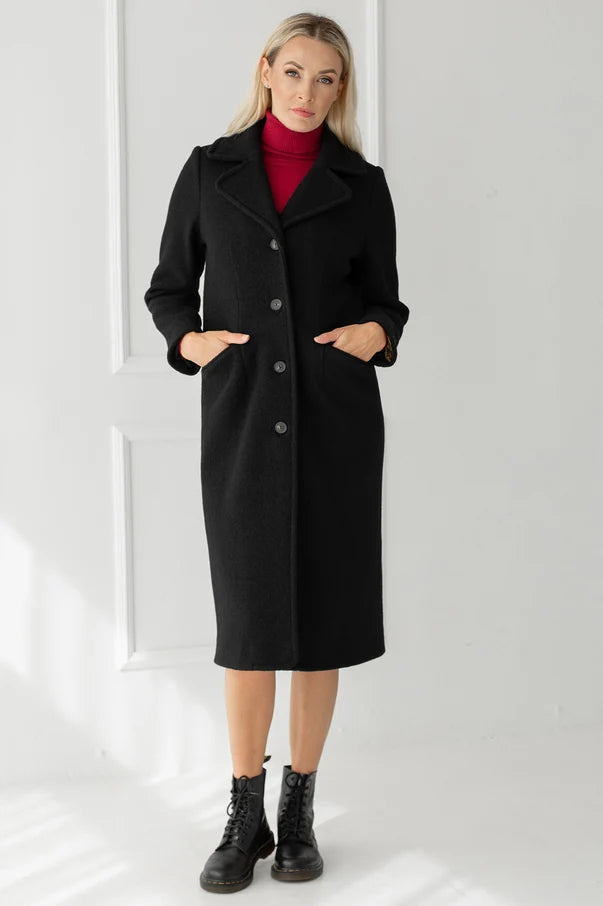 The Ella Long Wool Coat – Black