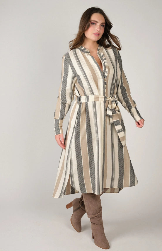 Stripe 102 Belted Midi Shirt Dress