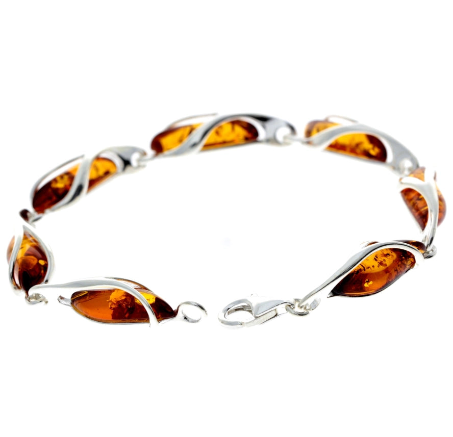 Baltic Amber & Sterling Silver Modern Link Bracelet