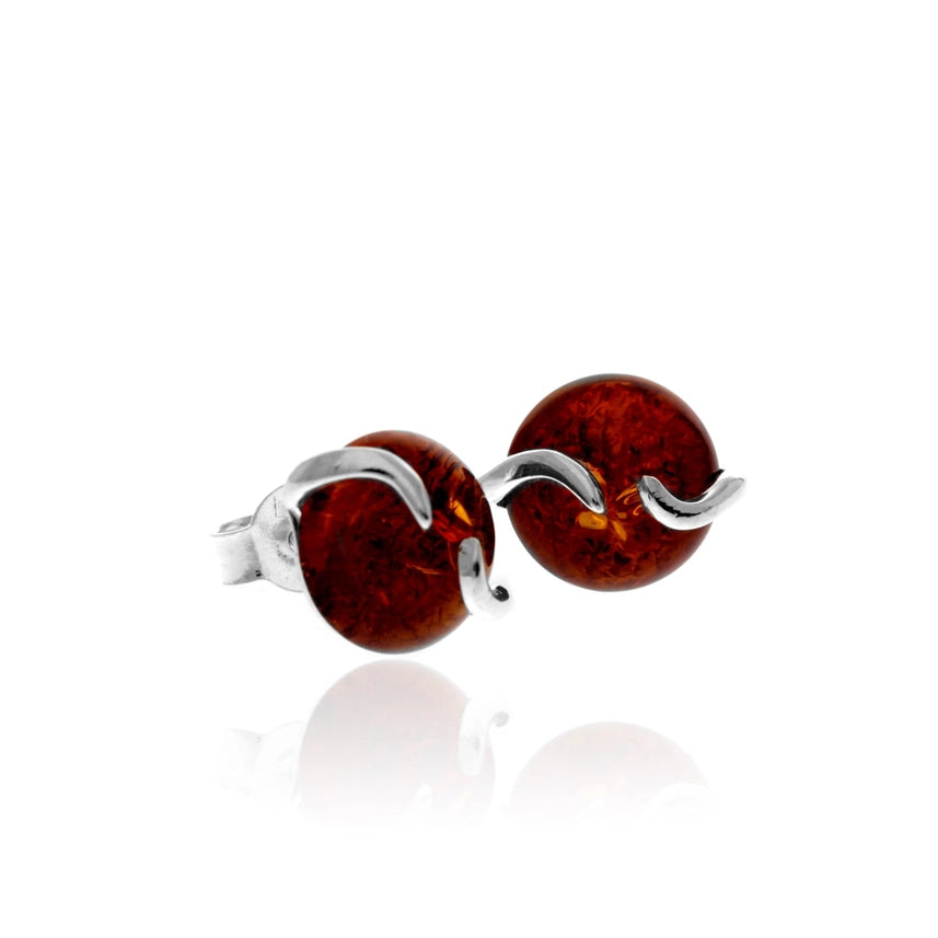 Cognac Baltic Amber & Sterling Silver Modern Stud Earrings