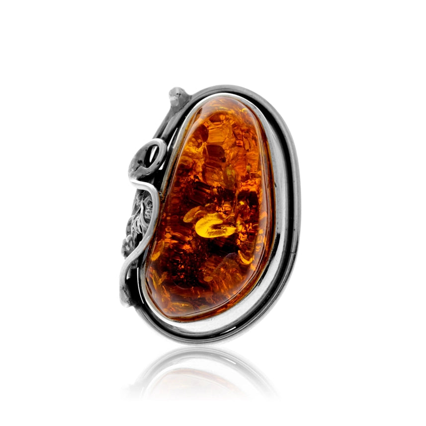 Cognac Baltic Amber & Sterling Silver Sculptural Statement Ring