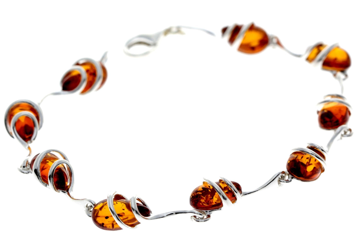 Cognac Baltic Amber & Sterling Silver Modern Link Bracelet