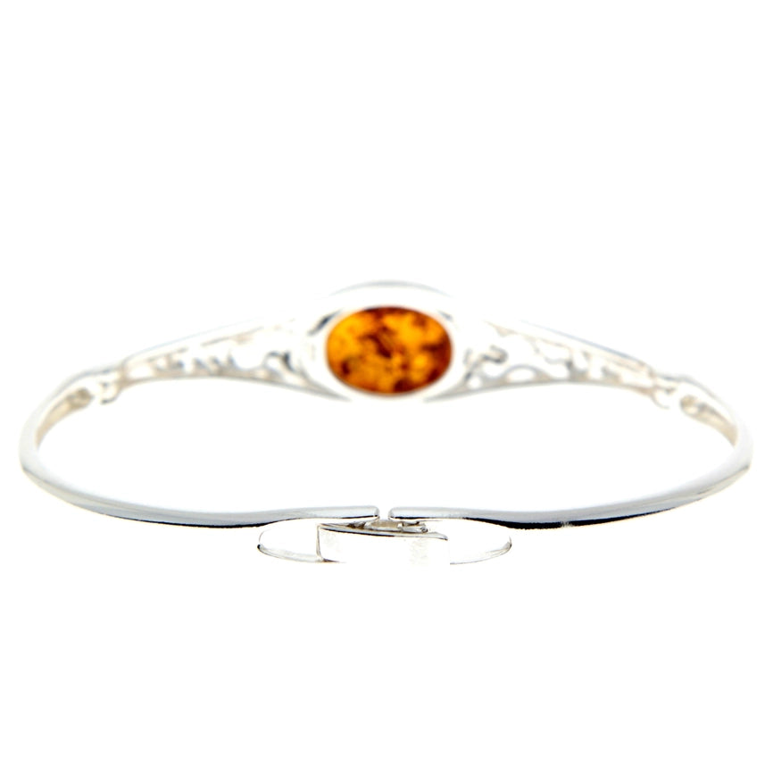 Cognac Baltic Amber & Sterling Silver Celtic Bangle