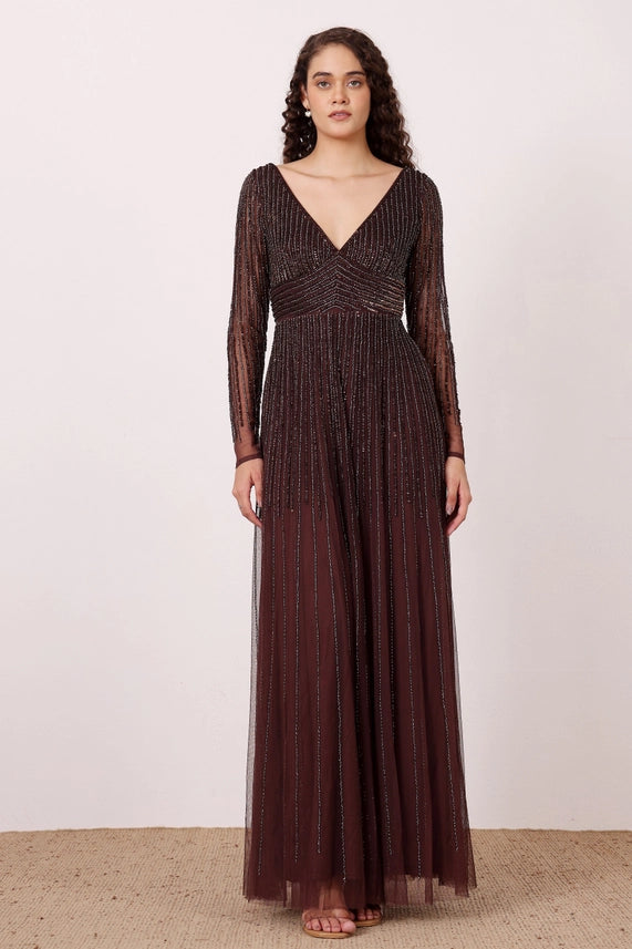 Laura Embellished Maxi Dress – Coffee Brown