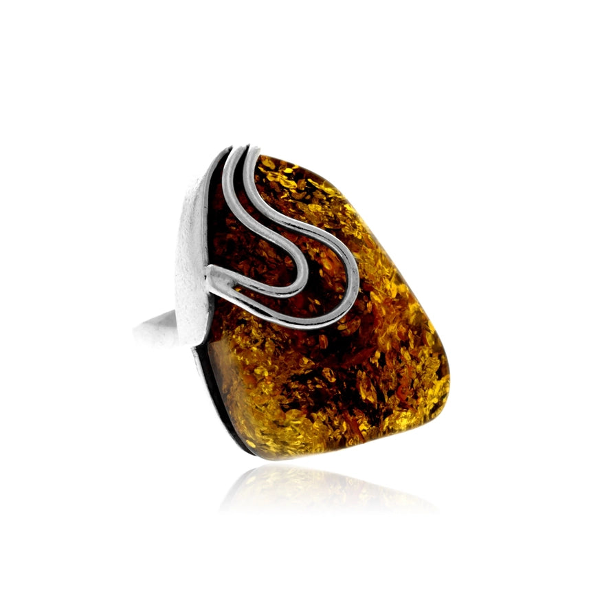 Cognac Baltic Amber & Sterling Silver Statement Ring