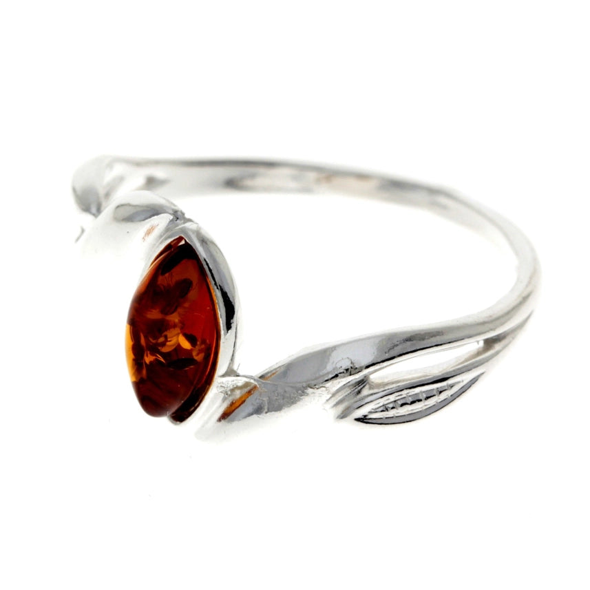 Cognac Baltic Amber & Sterling Silver Modern Ring