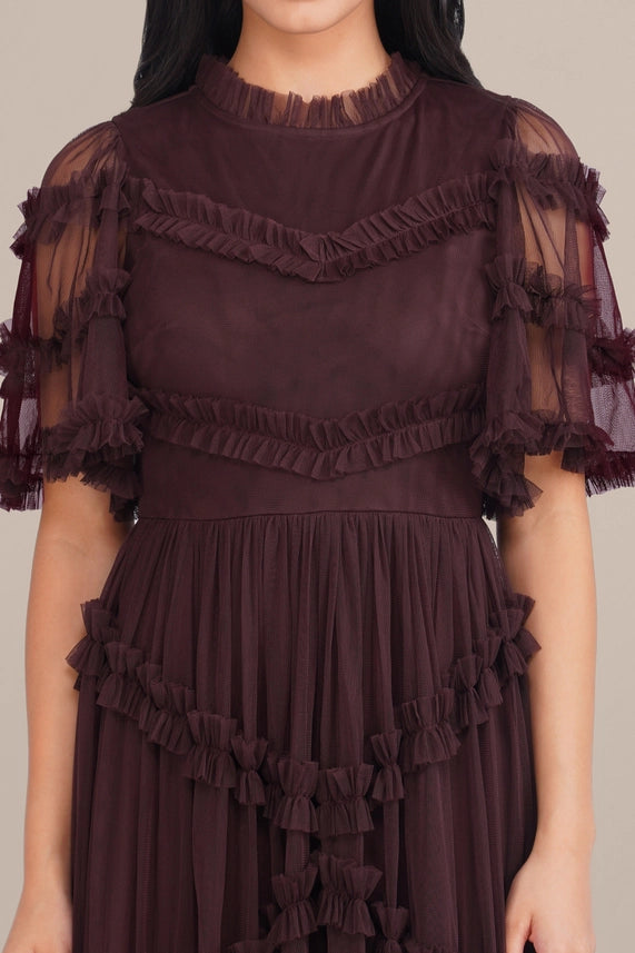 Florine Ruffle Tulle Maxi Dress – Chocolate Plum