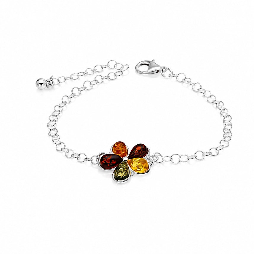 Mixed Baltic Amber & Sterling Silver Flower Bracelet