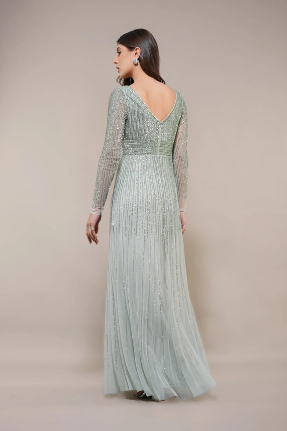 Laura Embellished Maxi Dress – Sage Green