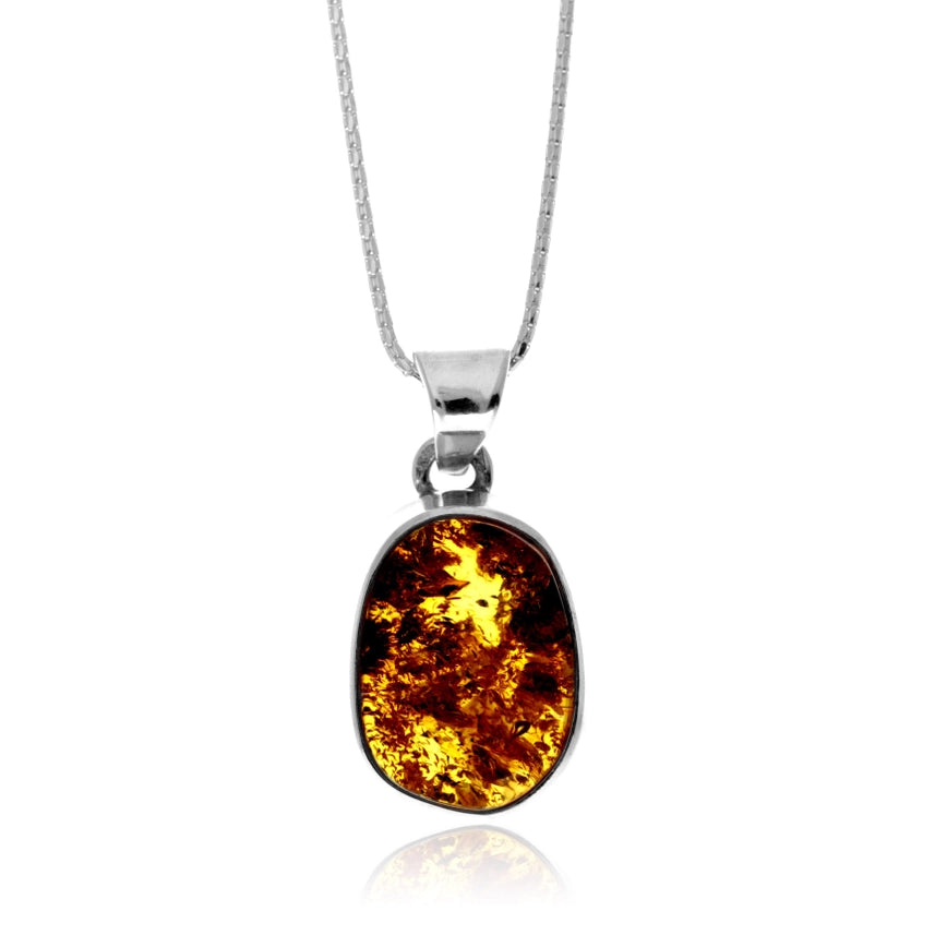 Cognac Baltic Amber & Sterling Silver Oval Pendant