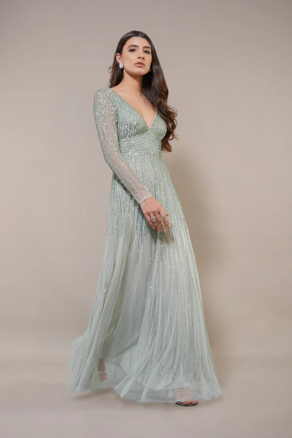 Laura Embellished Maxi Dress – Sage Green