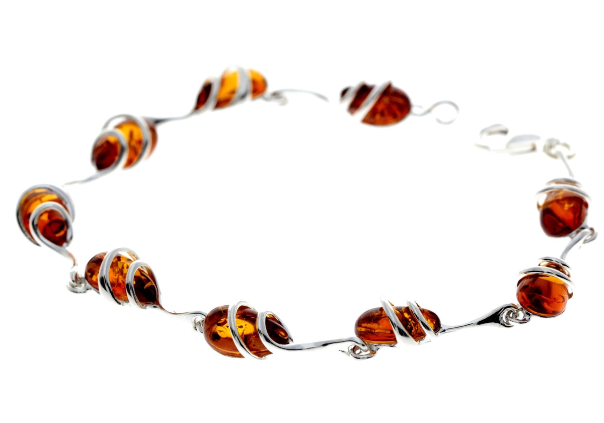 Cognac Baltic Amber & Sterling Silver Modern Link Bracelet